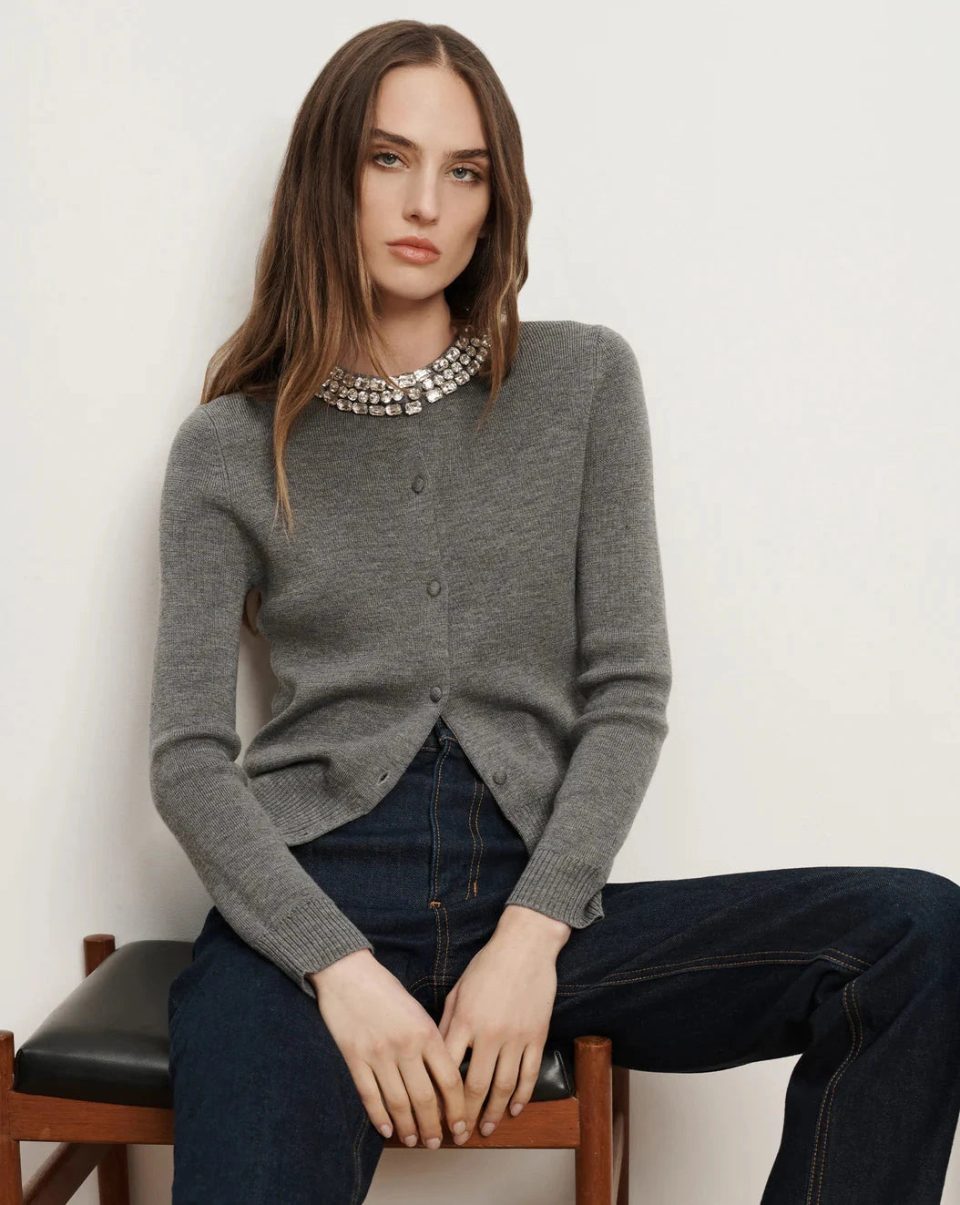 Daro Embellished Cardigan Dark Heather Grey