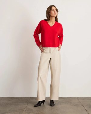 Audrey Cashmere V-Neck Sweater Scarlet