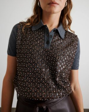Camilla Knit Top Dark Heather Grey/Bronze Multi